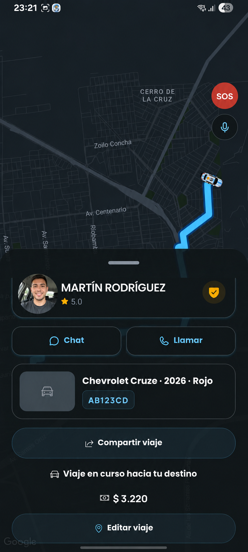 Pasajero con viaje activo