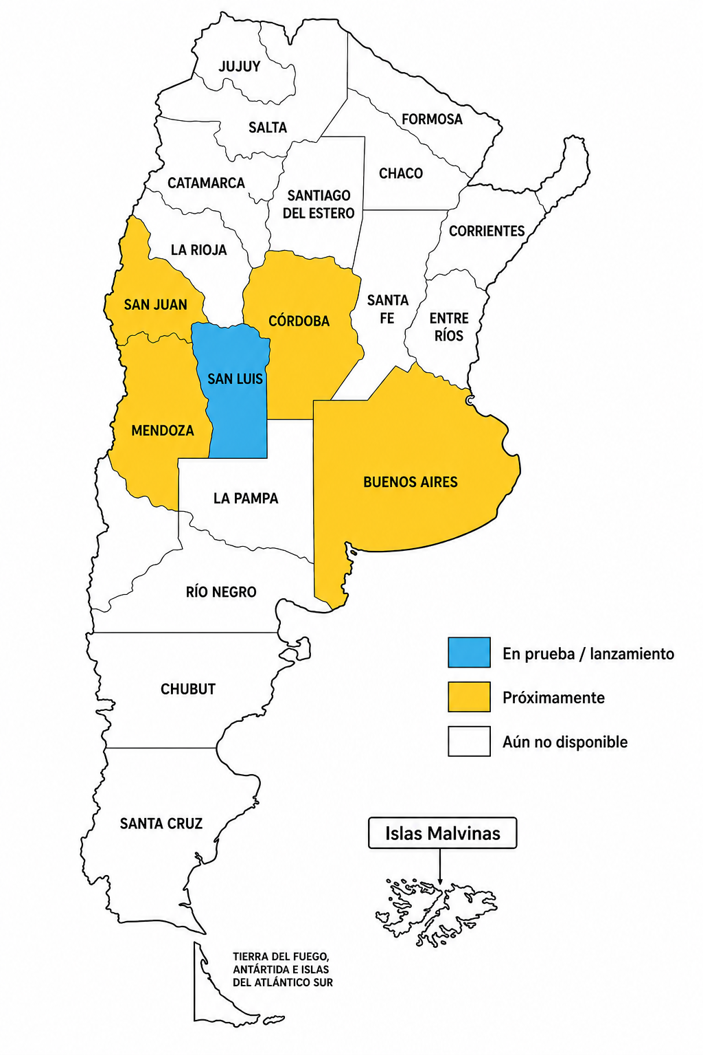 Mapa de expansión de CheGo en la República Argentina